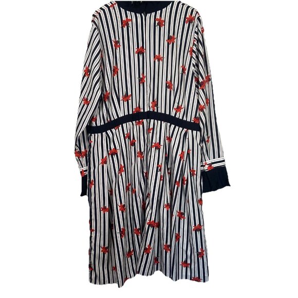 ELOQUII Black White Striped Red Floral Boho Midi Dress Sz 22 Cottagecore Ruffle - Picture 7 of 16